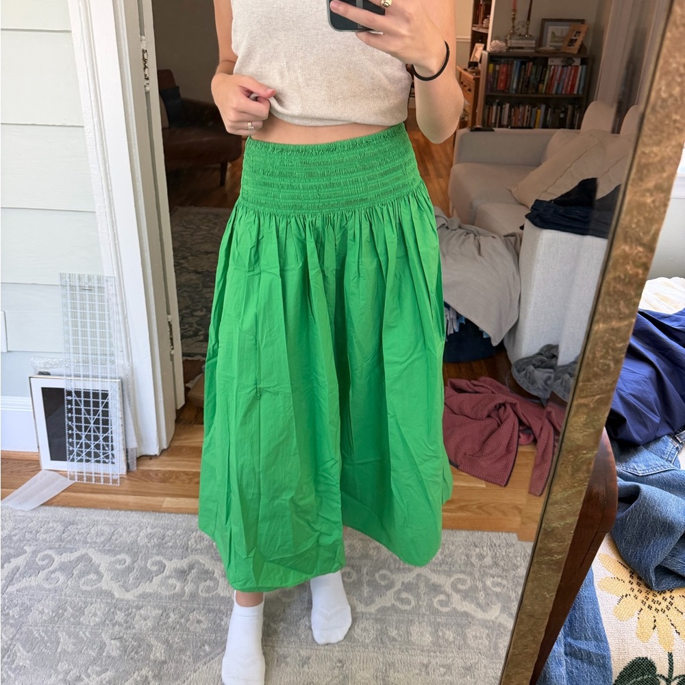 COS Green High Waisted Cotton Long Skirt (34”), US S